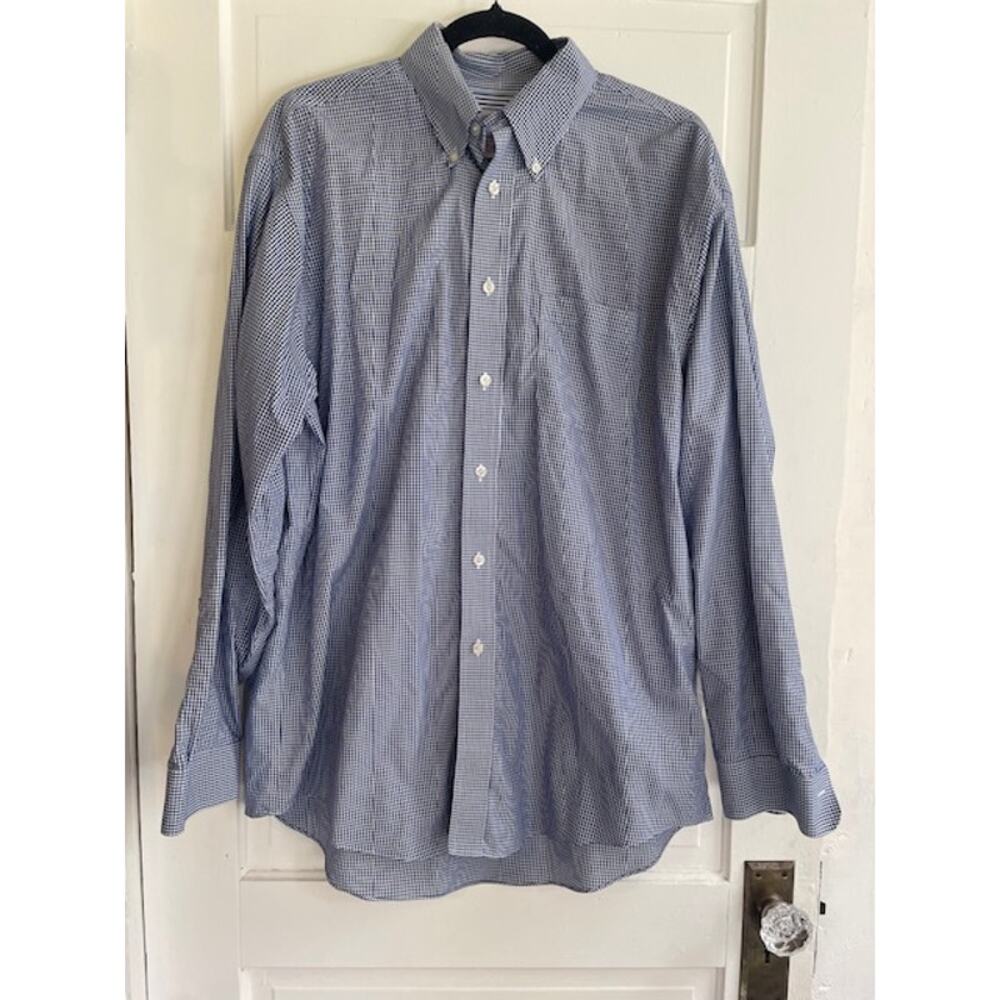 Brooks Brothers Size Large Button Down Shirt Black & White Check 100%‎ Cotton